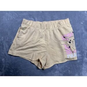 Pokemon Sweat Shorts Girls XL(14-16) Beige Graphic Pikachu French Terry Comfort